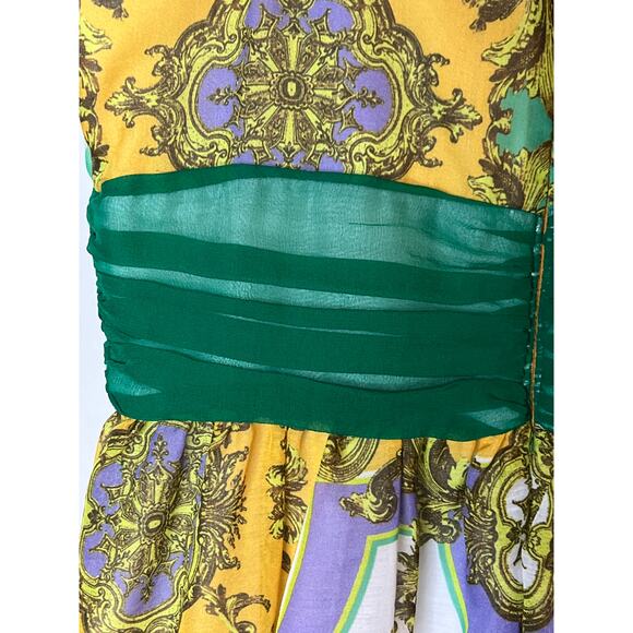 VINTAGE | Y2K ALEXIA ADMOR Gauze Chiffon Waist Detail Baroque Silk Mini Dress - Picture 6 of 16